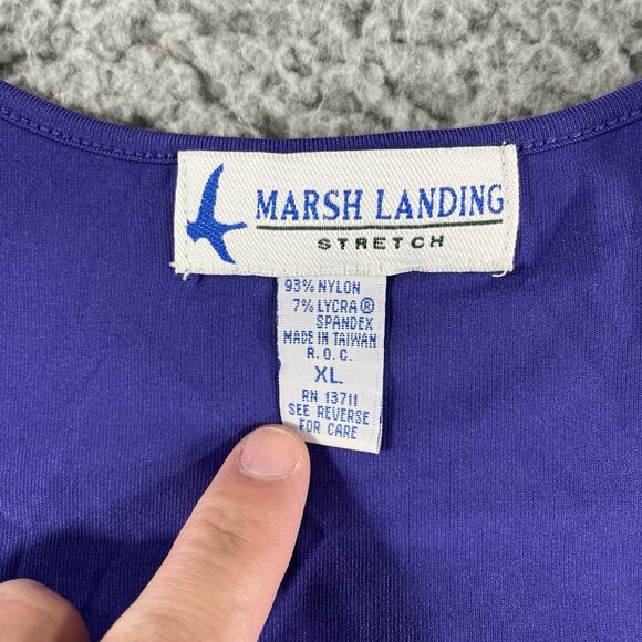 Marsh Landing Square Neck Top Womens XL Purple Nylon Shirt Stretch Y2K - Picture 2 of 5